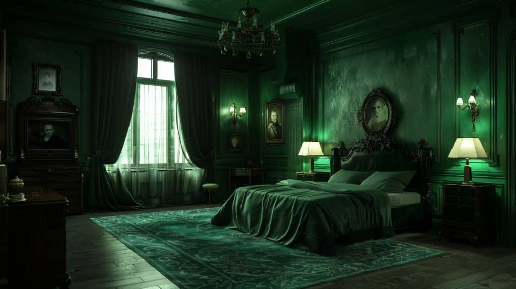 dark green bedroom