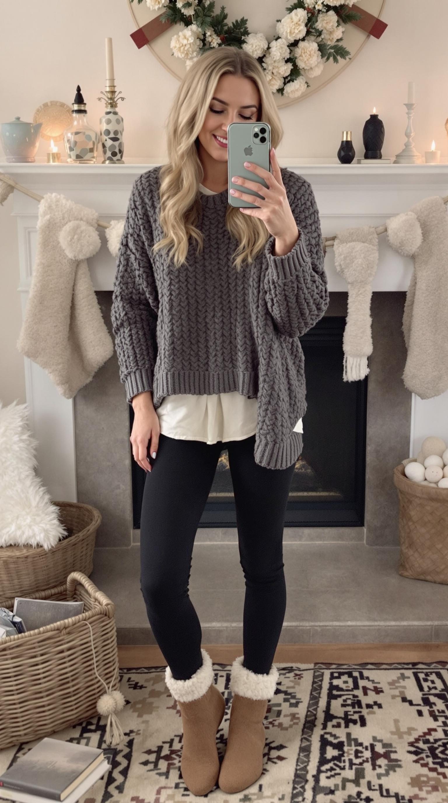 Chunky knits are the star of winter layering. They offer both warmth and style, making them perfect for chilly days. In the image, we see a cozy oversized sweater that has a lovely texture. This type of knit creates an inviting look and pairs well with lighter layers underneath.