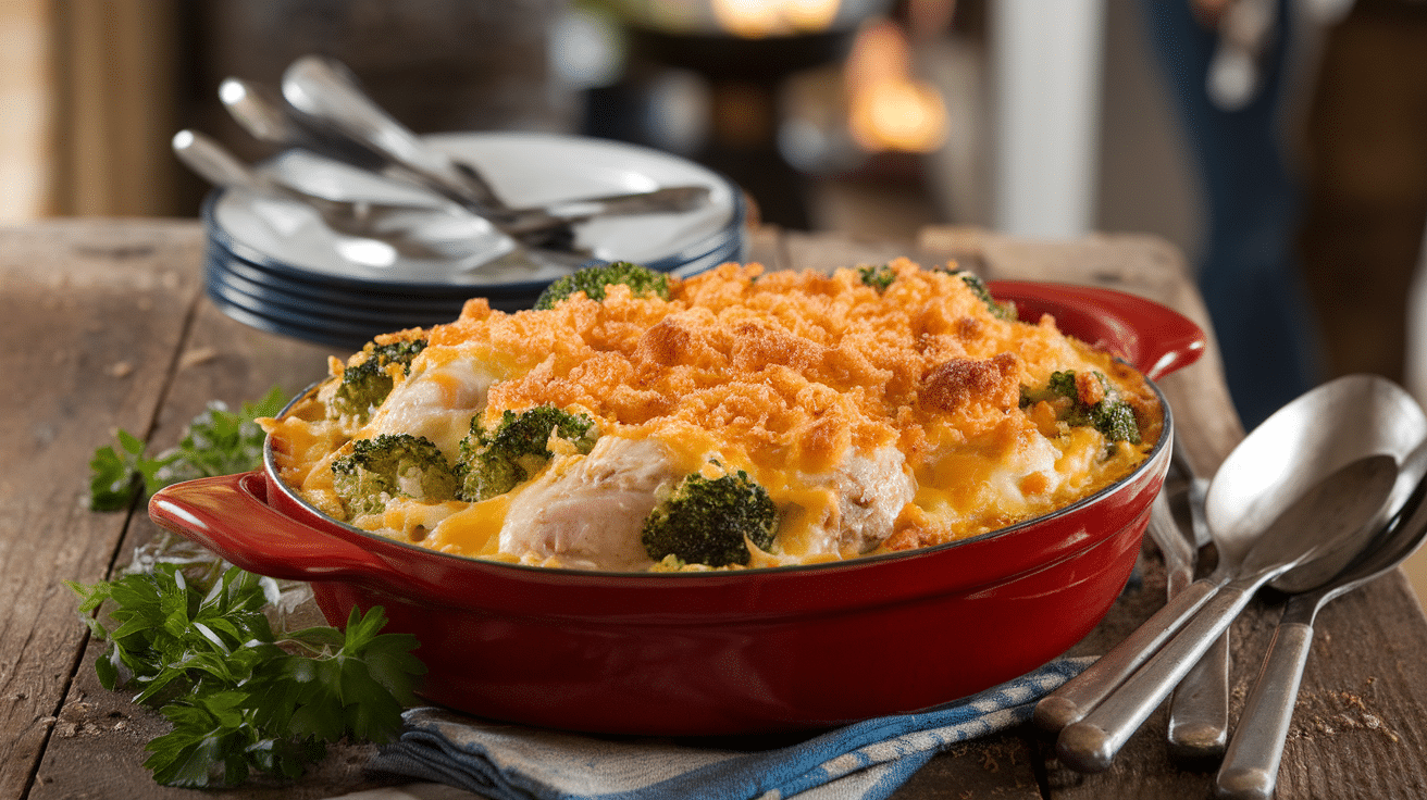 Cheesy Chicken and Broccoli Potluck Casserole Recipe