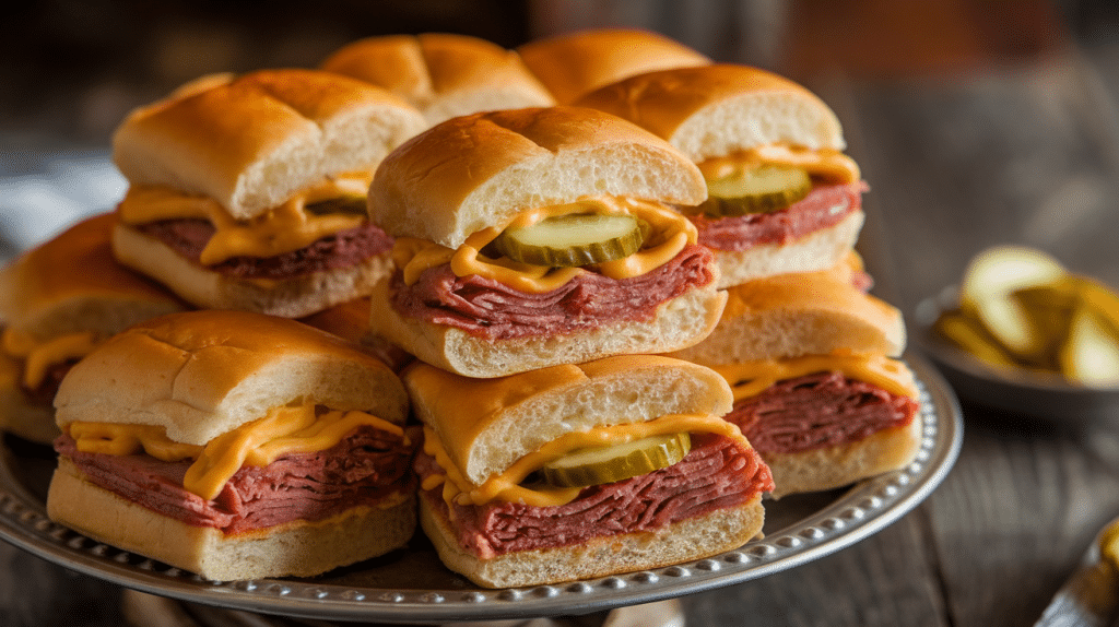 Savory Cuban Sliders with tangy Mustard and Pickles