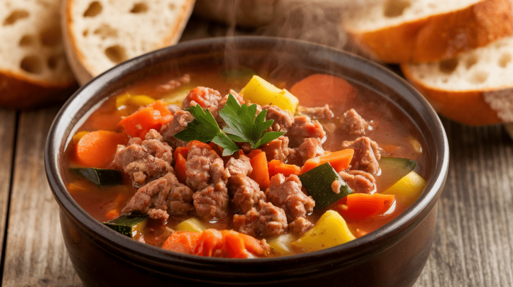 Hearty Ground Beef Vegetable Soup Recipe