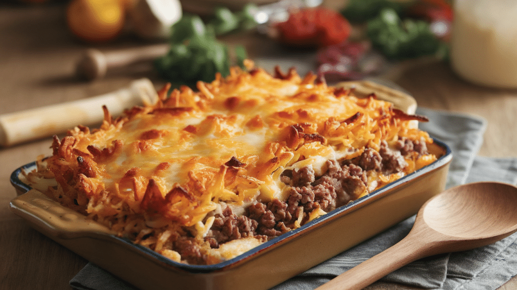 Cheesy Hamburger Hashbrown Casserole Recipe