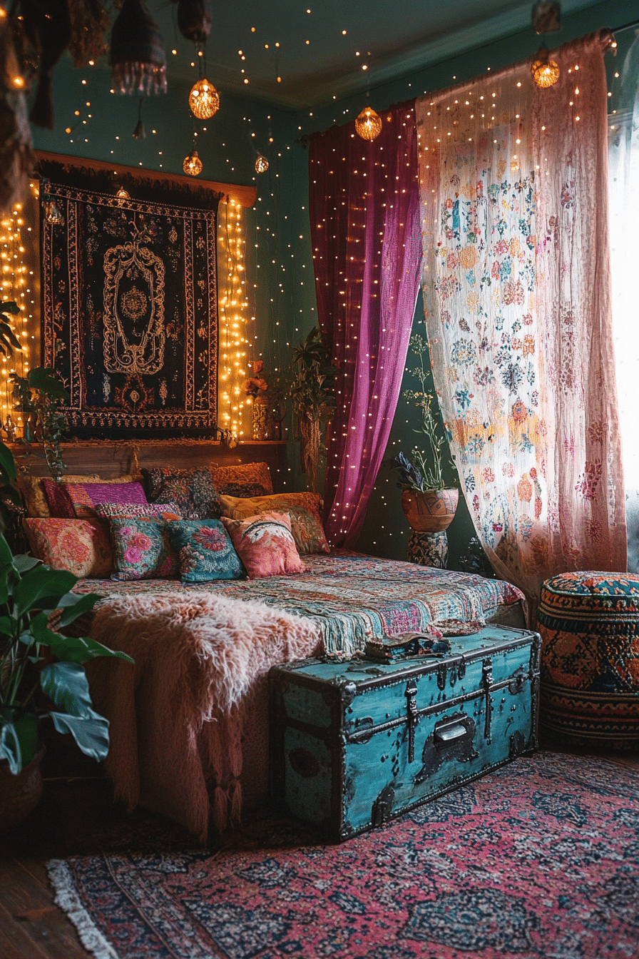 20 Boho Bedroom with Curtain Lights for a Stylish and Soothing Retreat