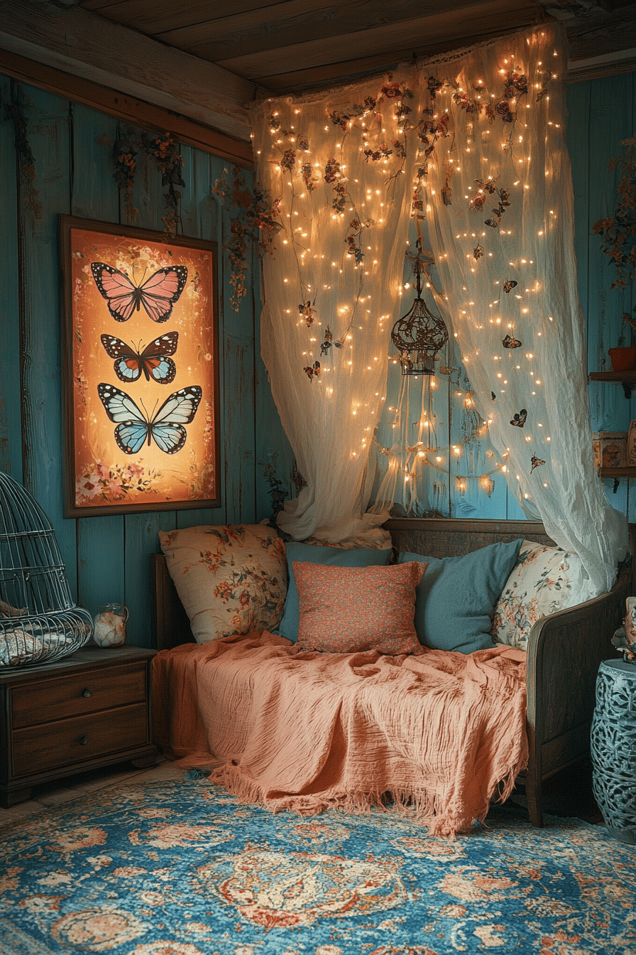 20 Boho Bedroom with Curtain Lights for a Stylish and Soothing Retreat