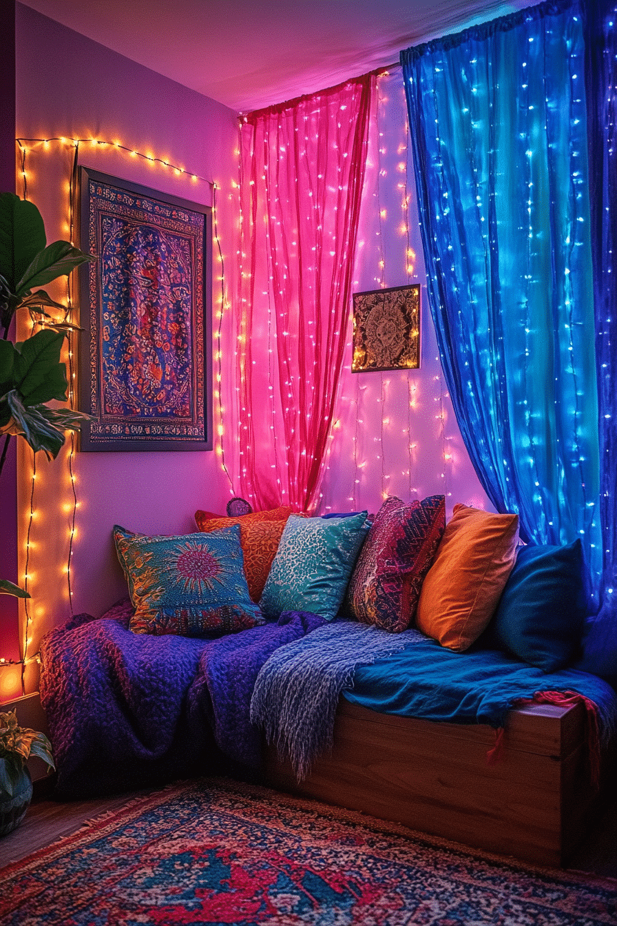 20 Boho Bedroom with Curtain Lights for a Stylish and Soothing Retreat