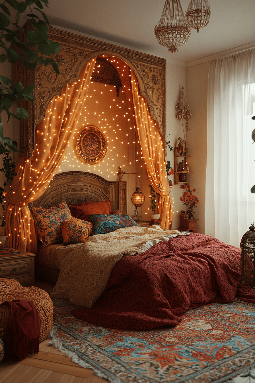 20 Boho Bedroom with Curtain Lights for a Stylish and Soothing Retreat