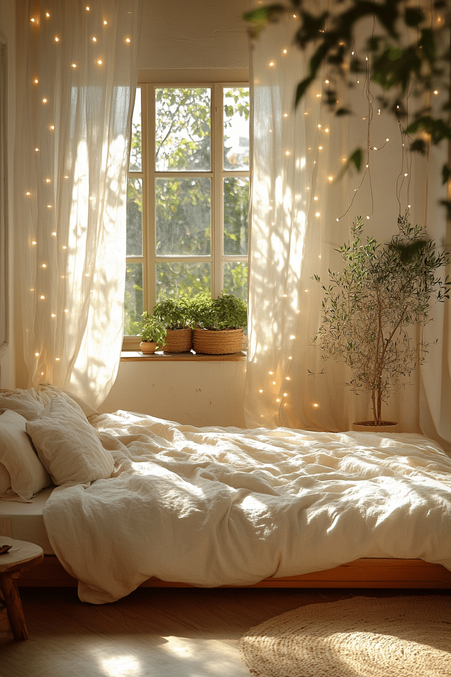 20 Boho Bedroom with Curtain Lights for a Stylish and Soothing Retreat