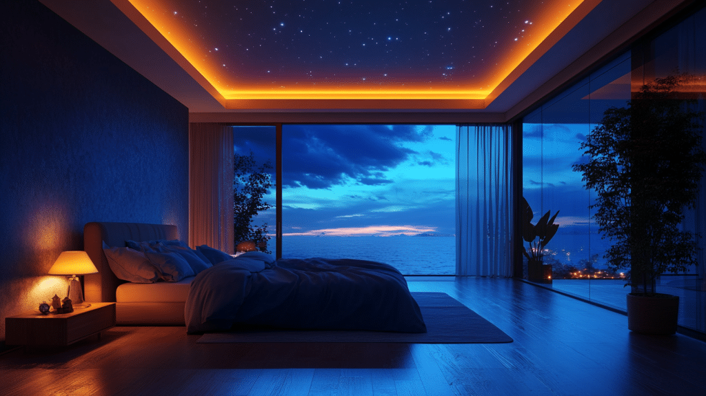 minimal blue bedroom