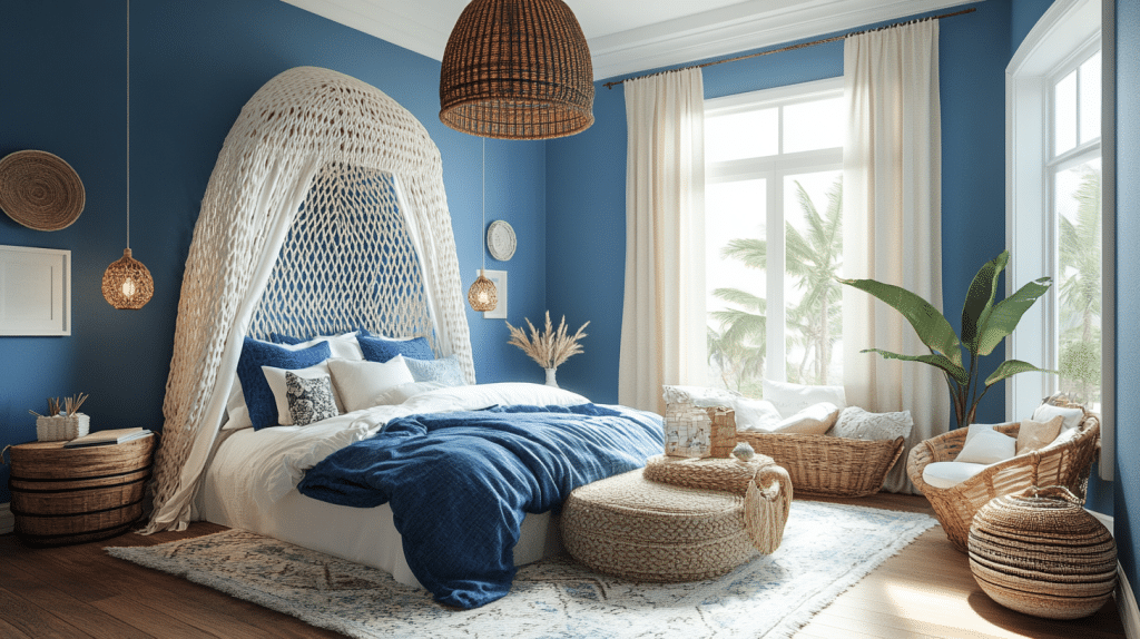 blue boho girls bedroom