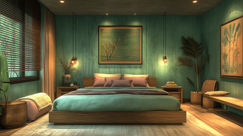 green and pink bedroom